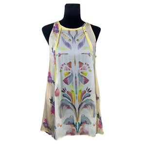 Free People Dream Free Dress Size S Watercolor Abstract Flower Print Mini Tunic